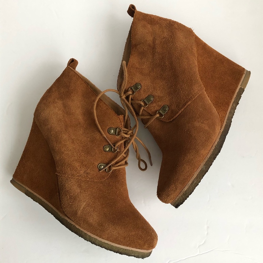 Steve Madden Brown Suede Wedge Lace Up Ankle Boots
